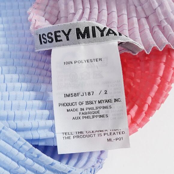 Issey Miyake Mainline Pleated Long Sleeve High Neck Top 2 Blue Pink IM58FJ187 - Picture 4 of 13